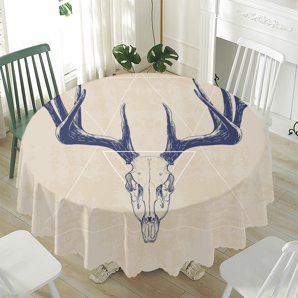 Vintage Deer Skull Print Waterproof Round Tablecloth