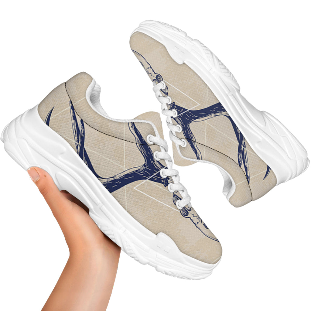 Vintage Deer Skull Print White Chunky Shoes
