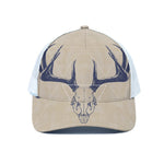 Vintage Deer Skull Print White Mesh Trucker Cap