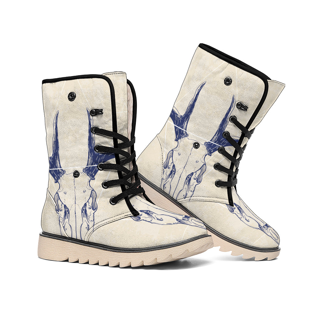 Vintage Deer Skull Print Winter Boots