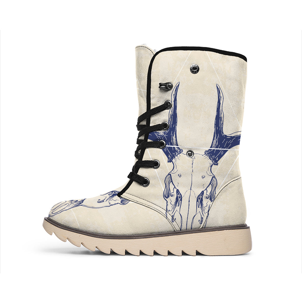 Vintage Deer Skull Print Winter Boots