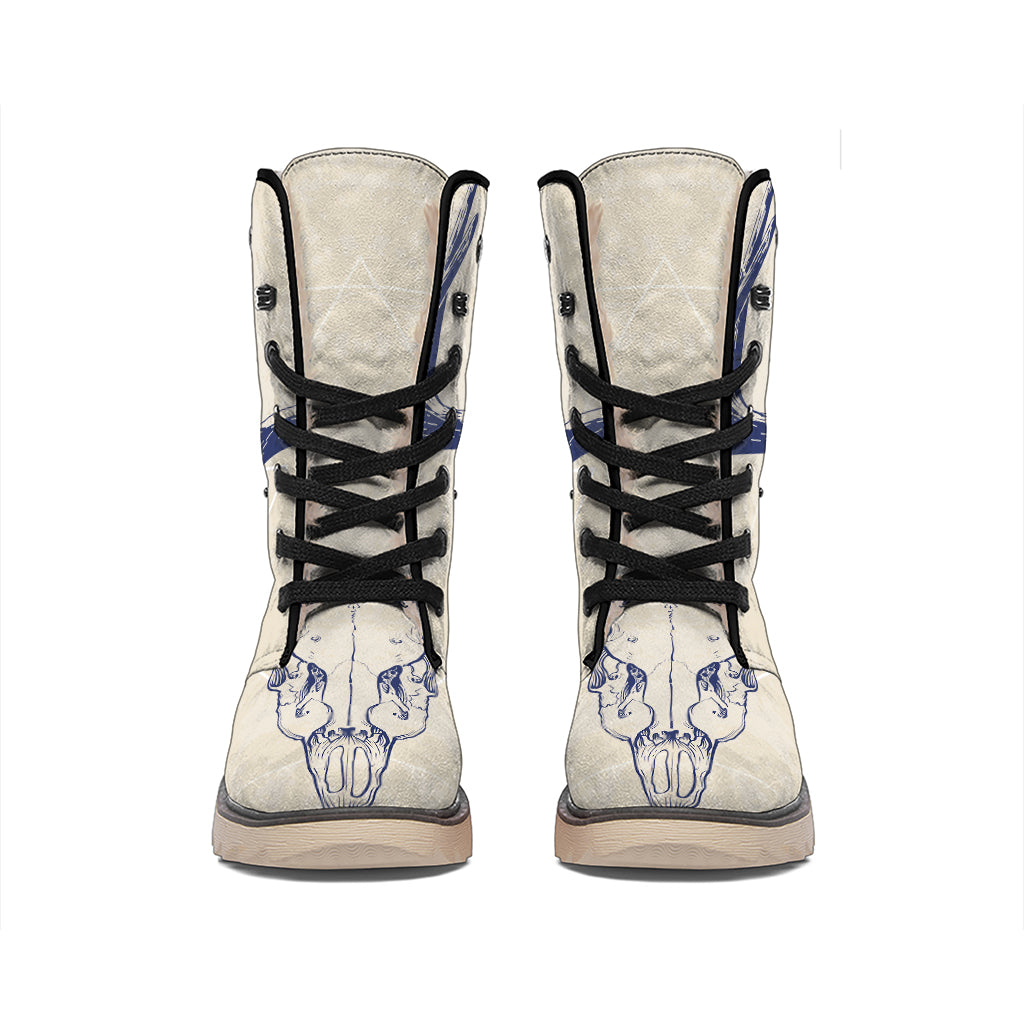 Vintage Deer Skull Print Winter Boots