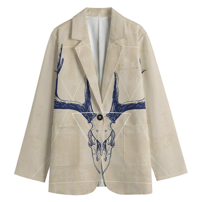 Vintage Deer Skull Print Women's Blazer