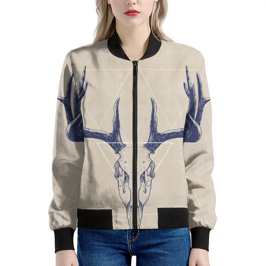 Vintage Deer Skull Print Women's Bomber Jacket