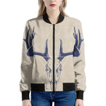 Vintage Deer Skull Print Women's Bomber Jacket