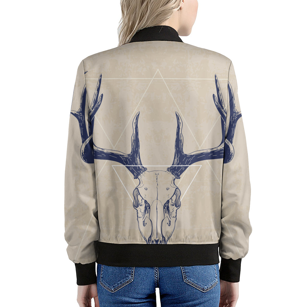 Vintage Deer Skull Print Women's Bomber Jacket