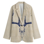 Vintage Deer Skull Print Women's Cotton Blazer
