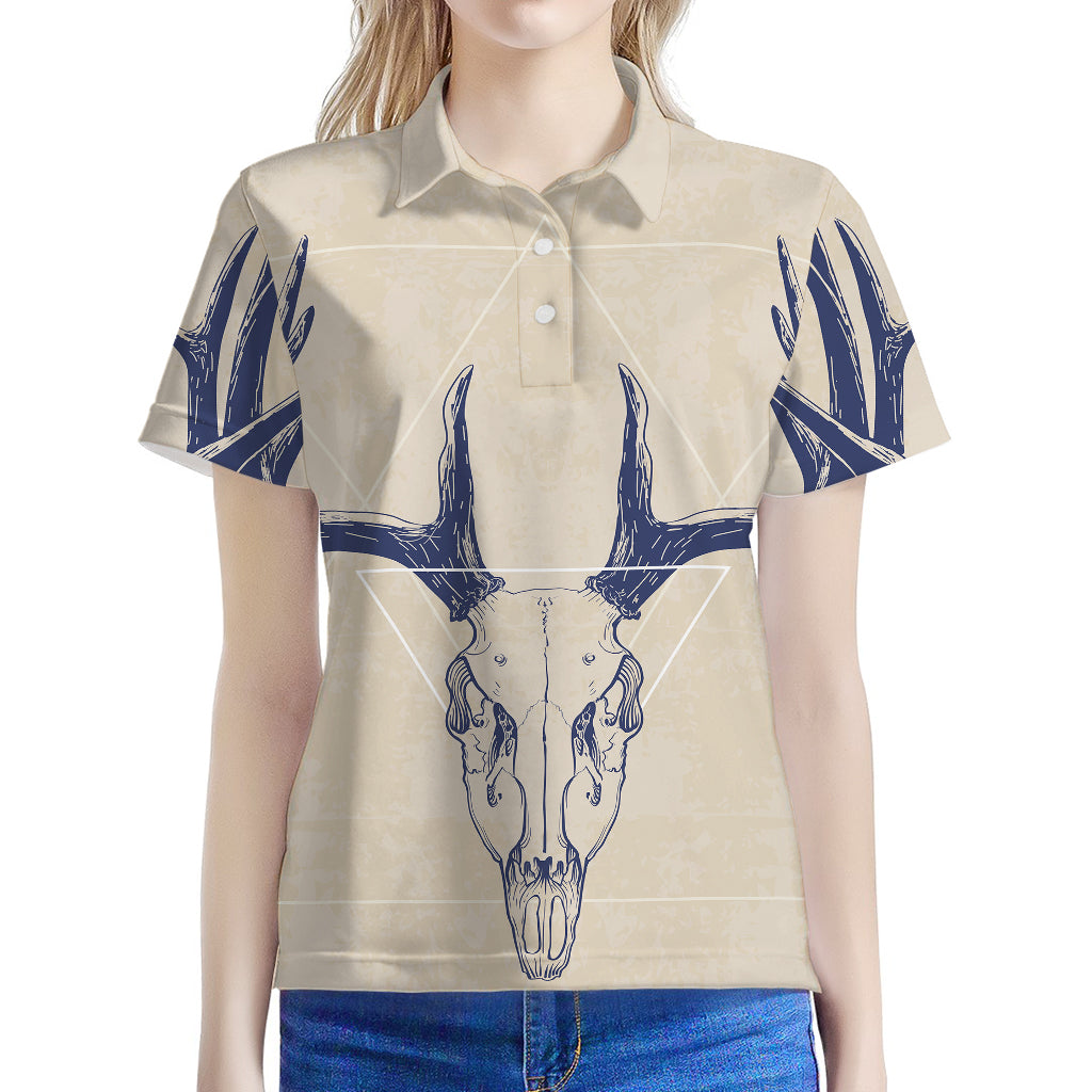 Vintage Deer Skull Print Women's Polo Shirt