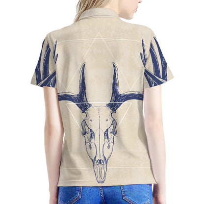 Vintage Deer Skull Print Women's Polo Shirt