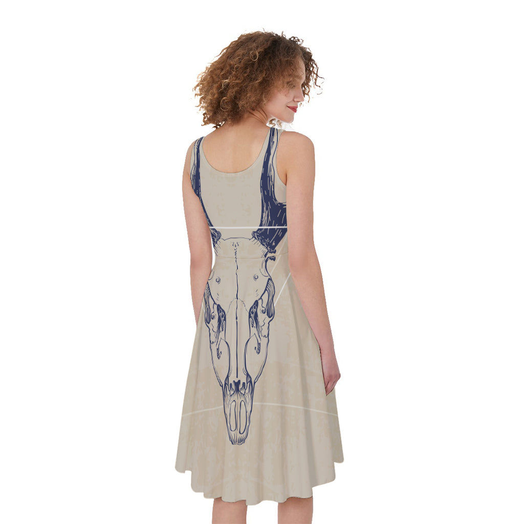 Vintage Deer Skull Print Women's Sleeveless Dress