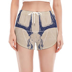 Vintage Deer Skull Print Women's Split Running Shorts