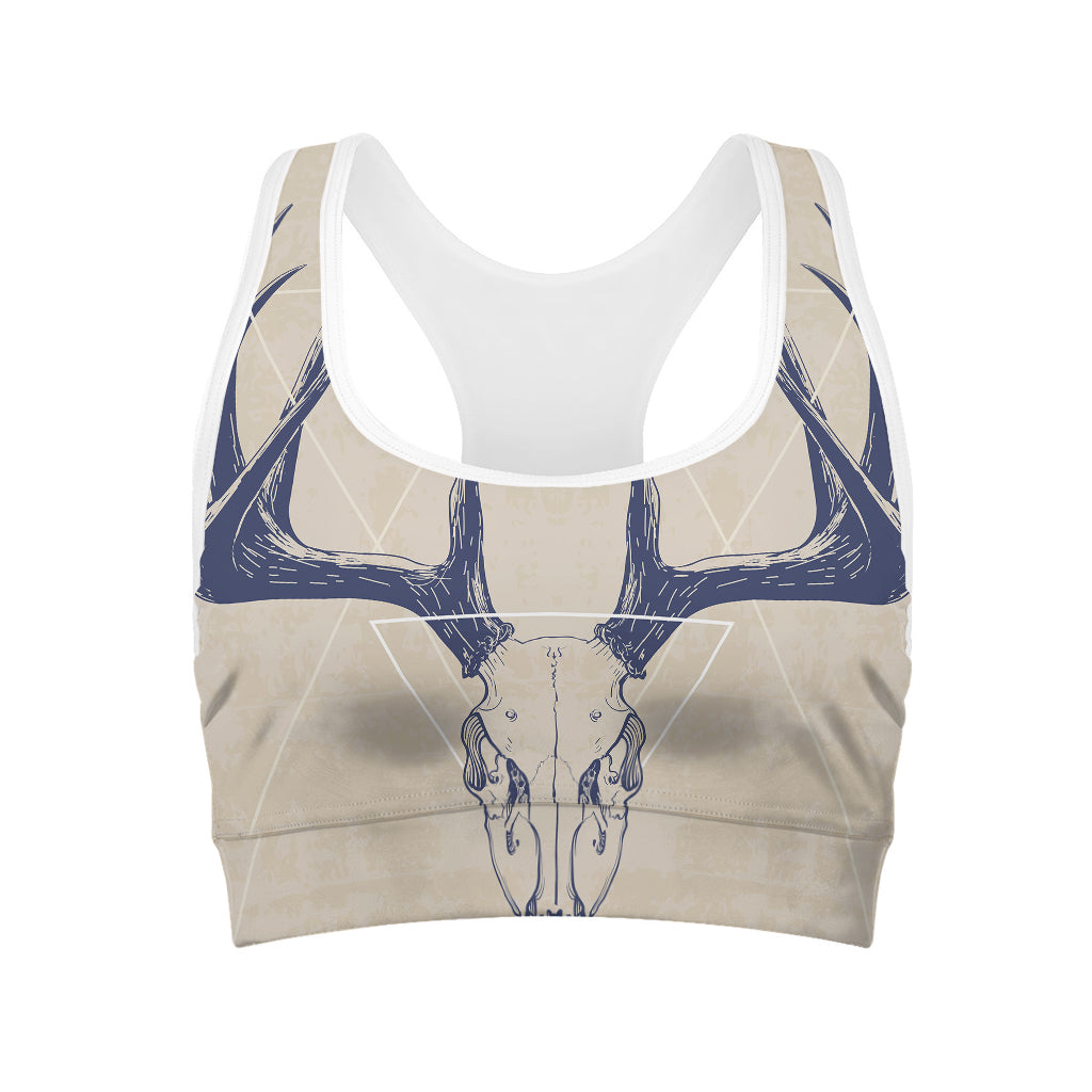 Vintage Deer Skull Print Women's Sports Bra