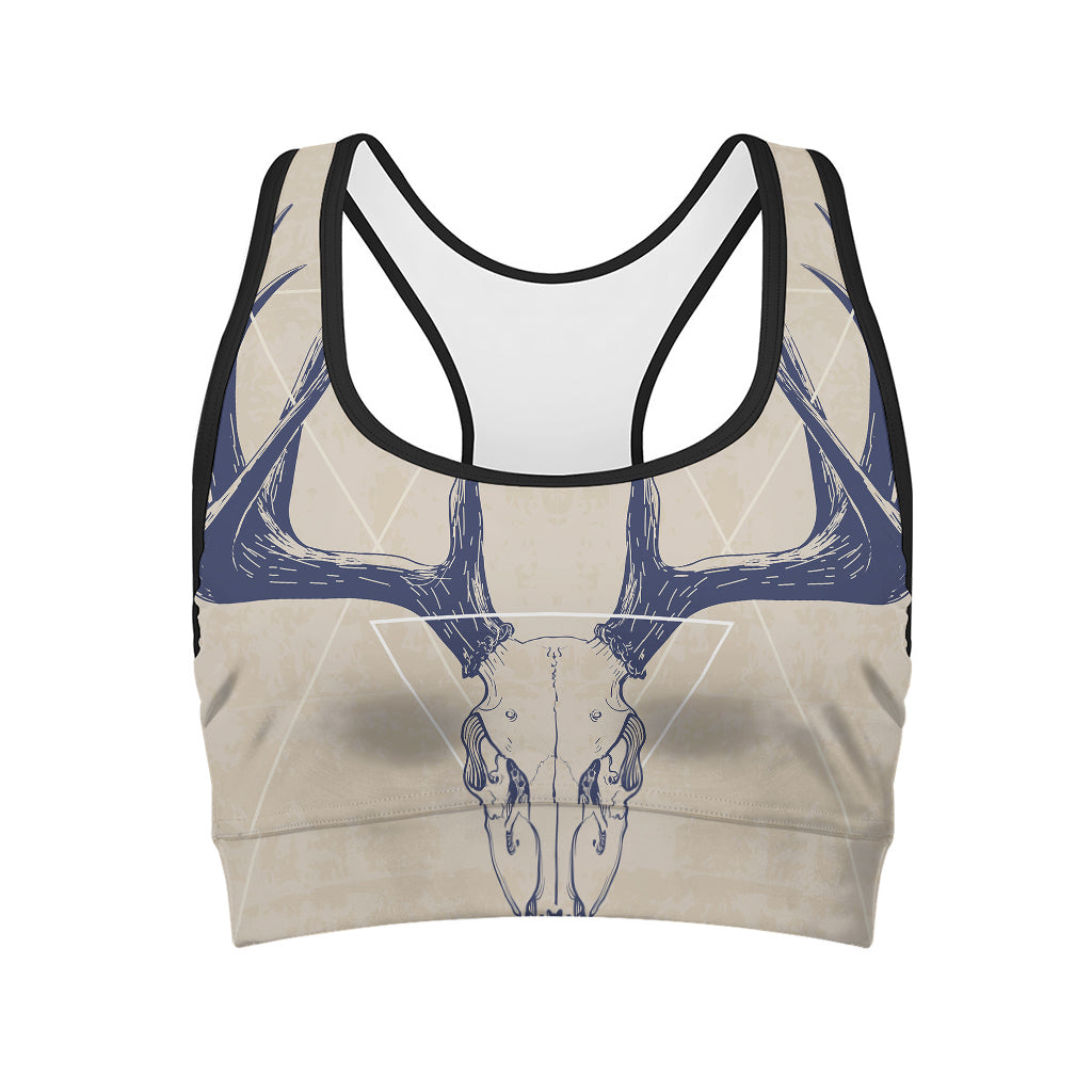 Vintage Deer Skull Print Women's Sports Bra