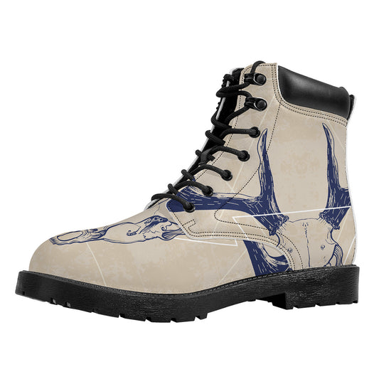 Vintage Deer Skull Print Work Boots
