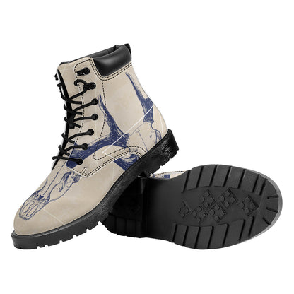 Vintage Deer Skull Print Work Boots