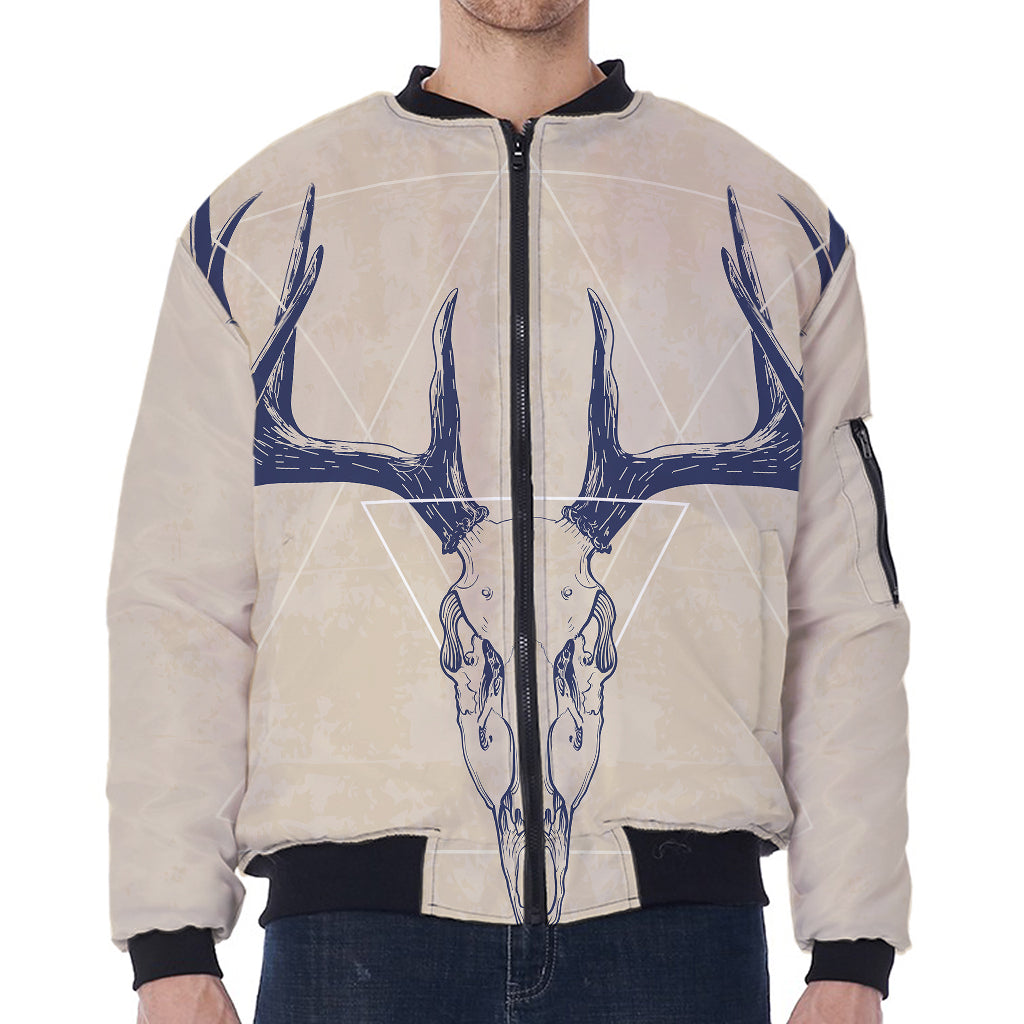 Vintage Deer Skull Print Zip Sleeve Bomber Jacket