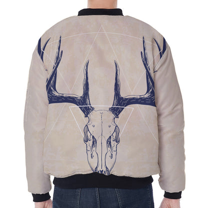 Vintage Deer Skull Print Zip Sleeve Bomber Jacket