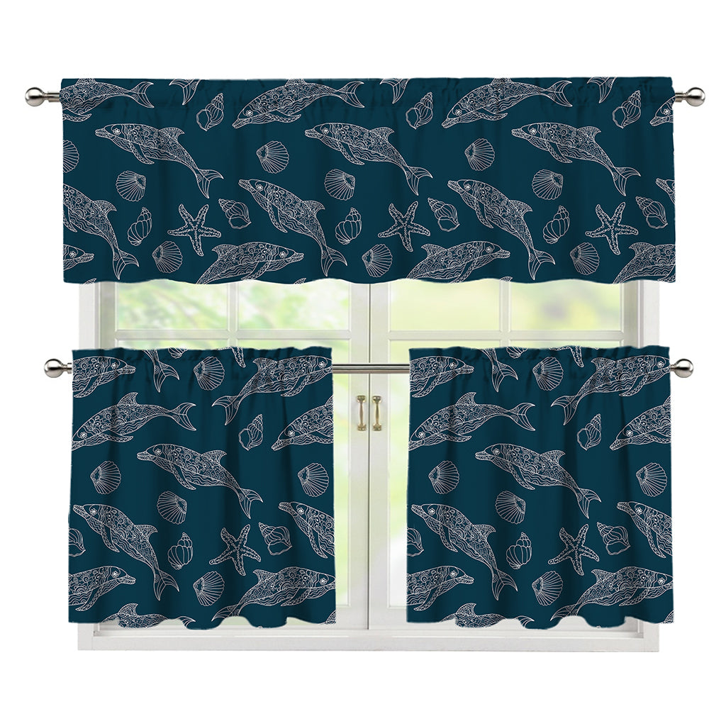 Vintage Dolphins Pattern Print 3 Piece Kitchen Curtains