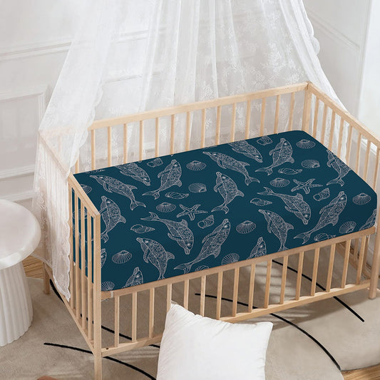 Vintage Dolphins Pattern Print Baby Crib Sheet