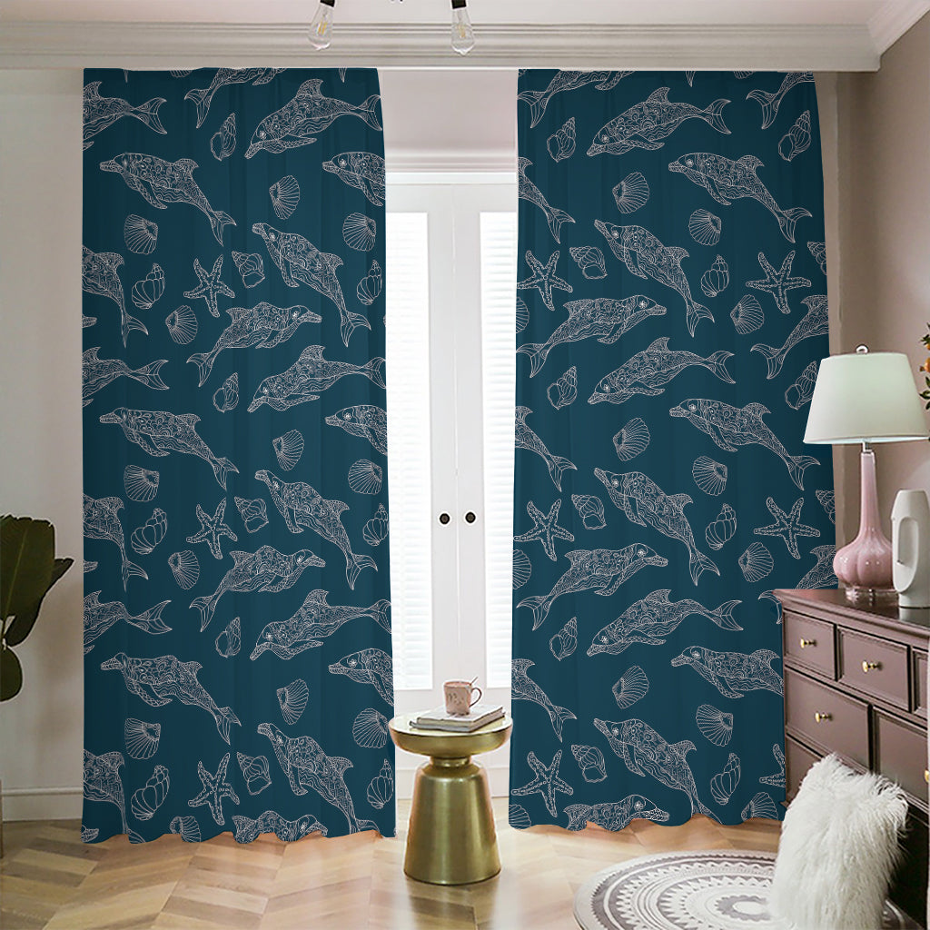 Vintage Dolphins Pattern Print Blackout Pencil Pleat Curtains