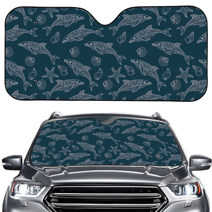 Vintage Dolphins Pattern Print Car Windshield Sun Shade
