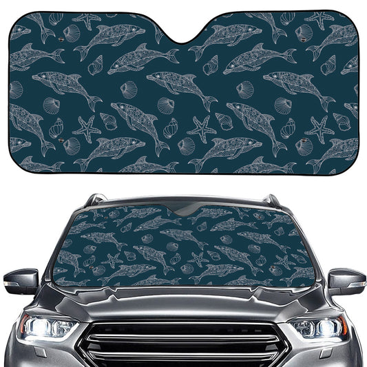Vintage Dolphins Pattern Print Car Windshield Sun Shade