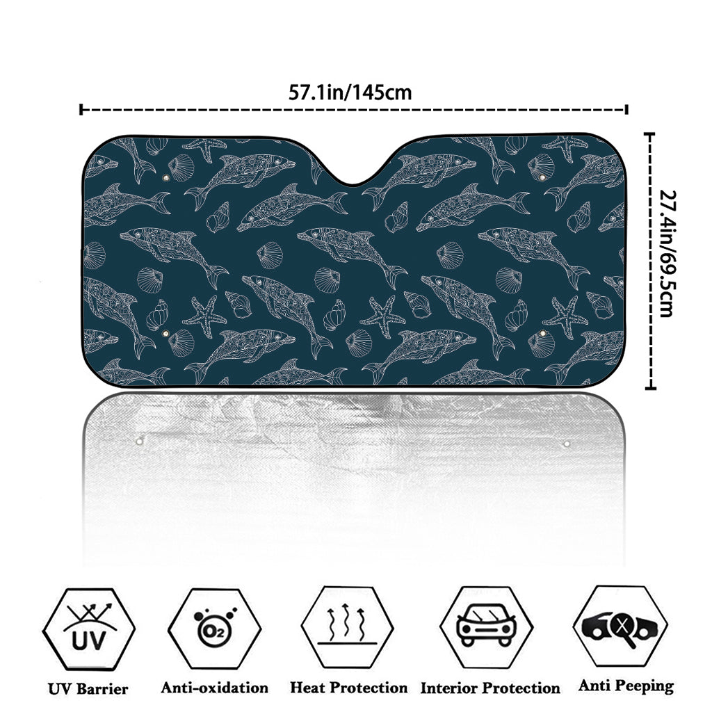 Vintage Dolphins Pattern Print Car Windshield Sun Shade