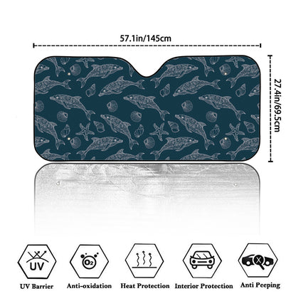Vintage Dolphins Pattern Print Car Windshield Sun Shade