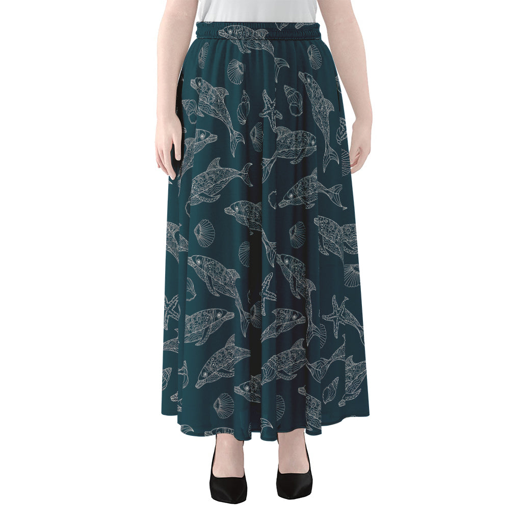 Vintage Dolphins Pattern Print Chiffon Maxi Skirt