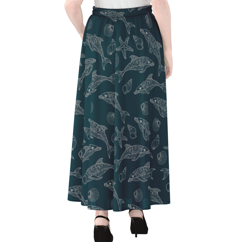 Vintage Dolphins Pattern Print Chiffon Maxi Skirt