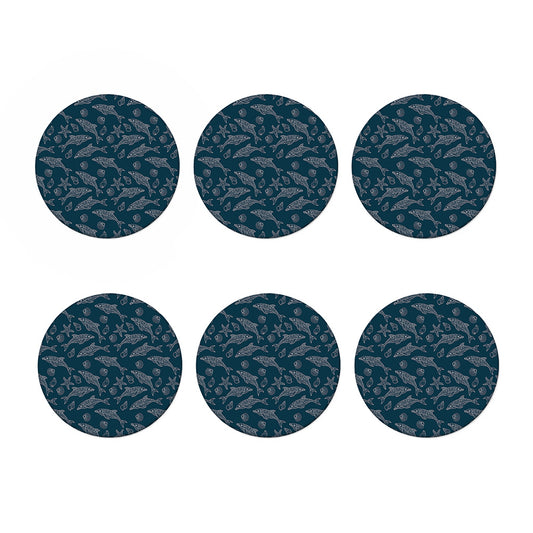 Vintage Dolphins Pattern Print Coaster Set