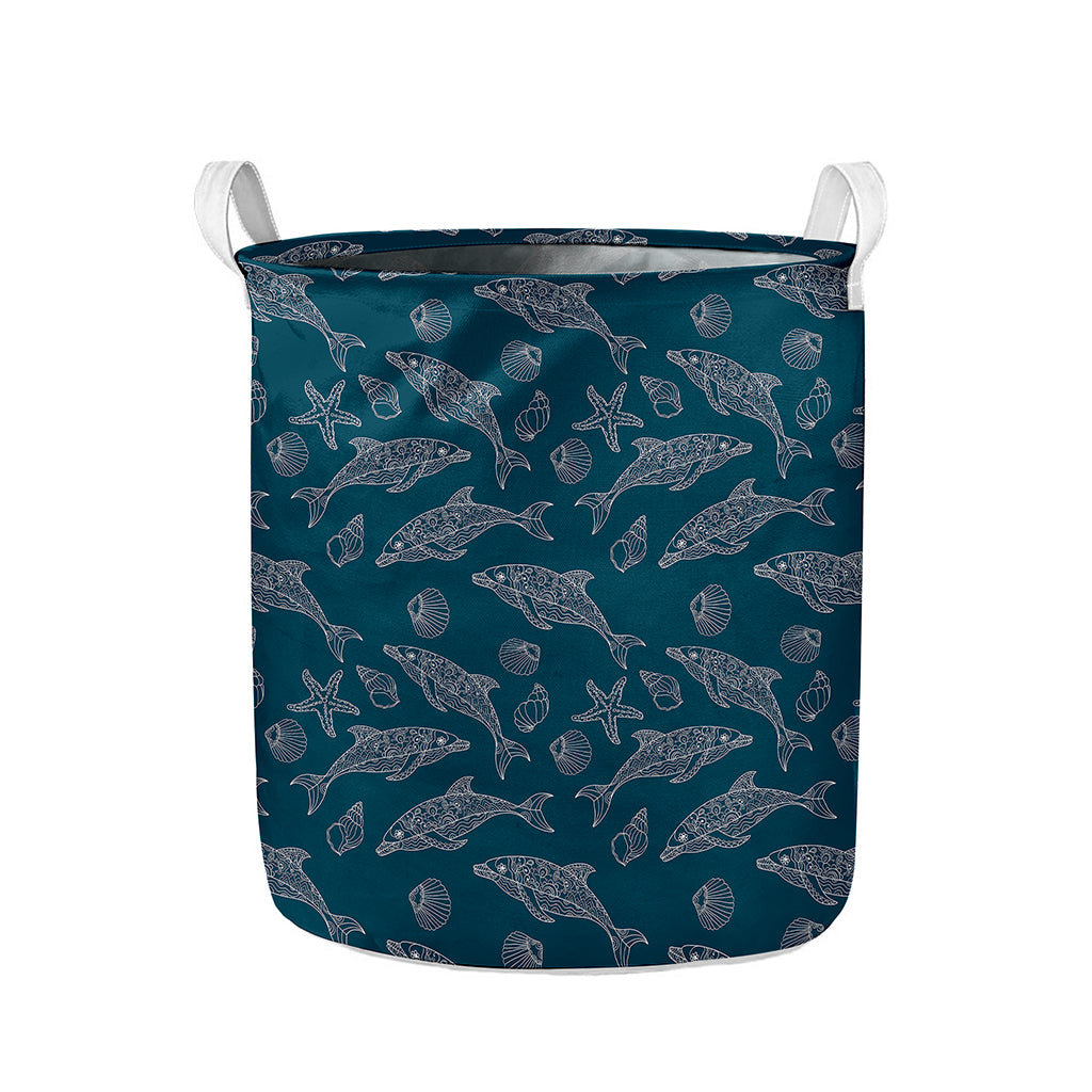 Vintage Dolphins Pattern Print Collapsible Laundry Basket
