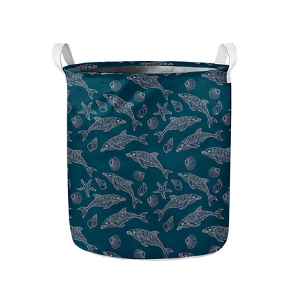 Vintage Dolphins Pattern Print Collapsible Laundry Basket
