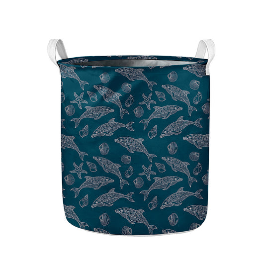 Vintage Dolphins Pattern Print Collapsible Laundry Basket