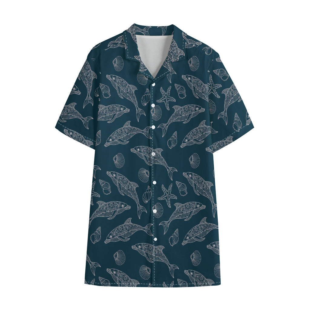 Vintage Dolphins Pattern Print Cotton Hawaiian Shirt