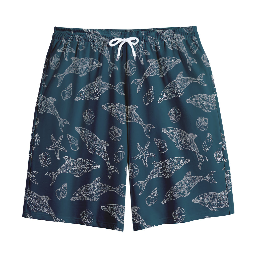Vintage Dolphins Pattern Print Cotton Shorts