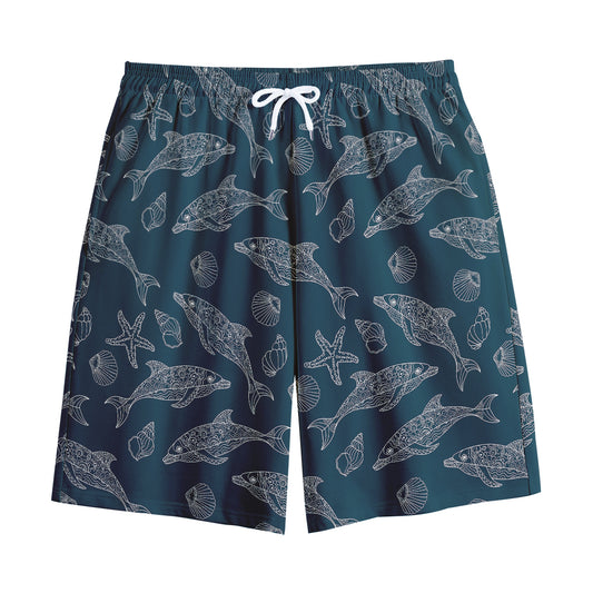 Vintage Dolphins Pattern Print Cotton Shorts