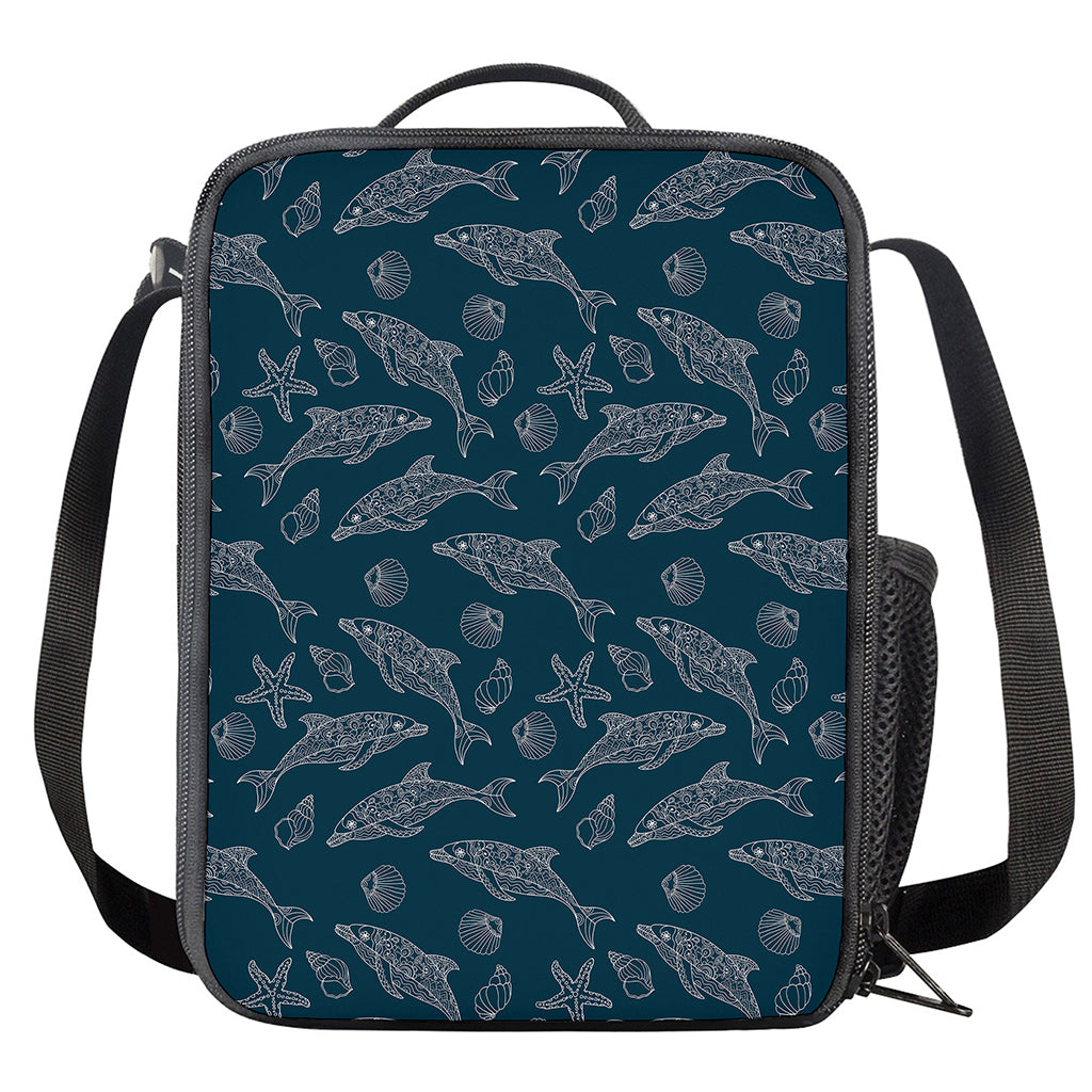 Vintage Dolphins Pattern Print Crossbody Lunch Bag