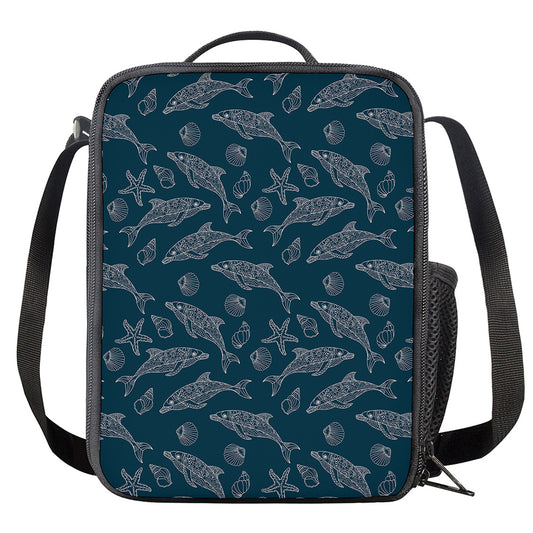Vintage Dolphins Pattern Print Crossbody Lunch Bag