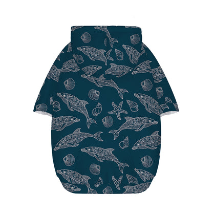 Vintage Dolphins Pattern Print Dog Zip Up Hoodie