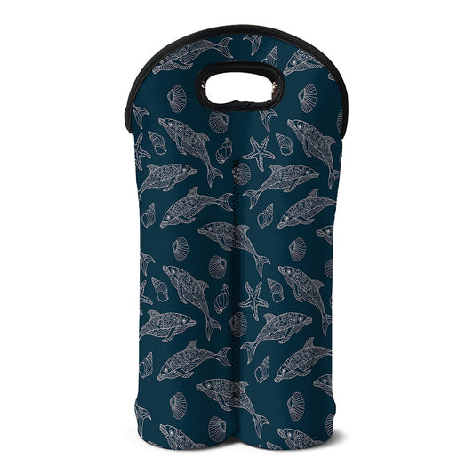 Vintage Dolphins Pattern Print Double Neoprene Wine Tote