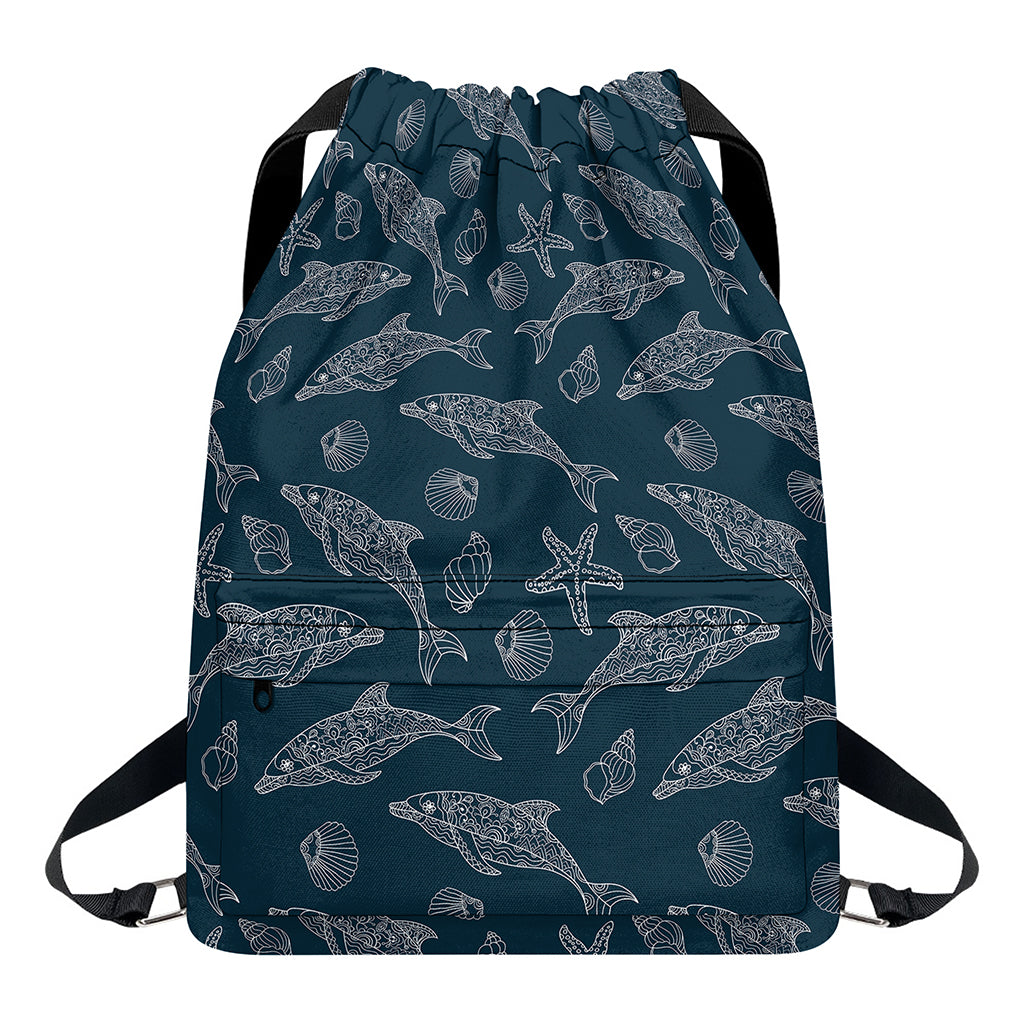 Vintage Dolphins Pattern Print Drawstring Backpack