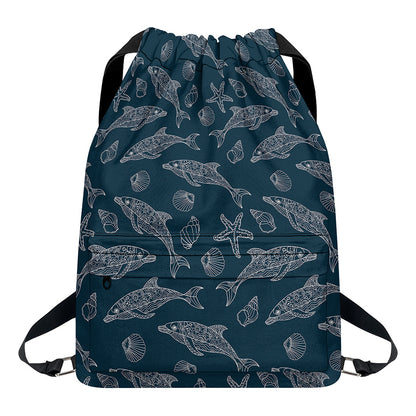 Vintage Dolphins Pattern Print Drawstring Backpack