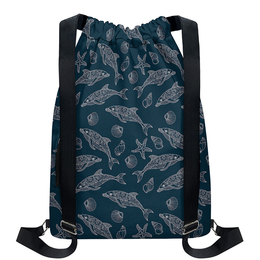 Vintage Dolphins Pattern Print Drawstring Backpack