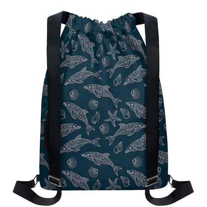 Vintage Dolphins Pattern Print Drawstring Backpack