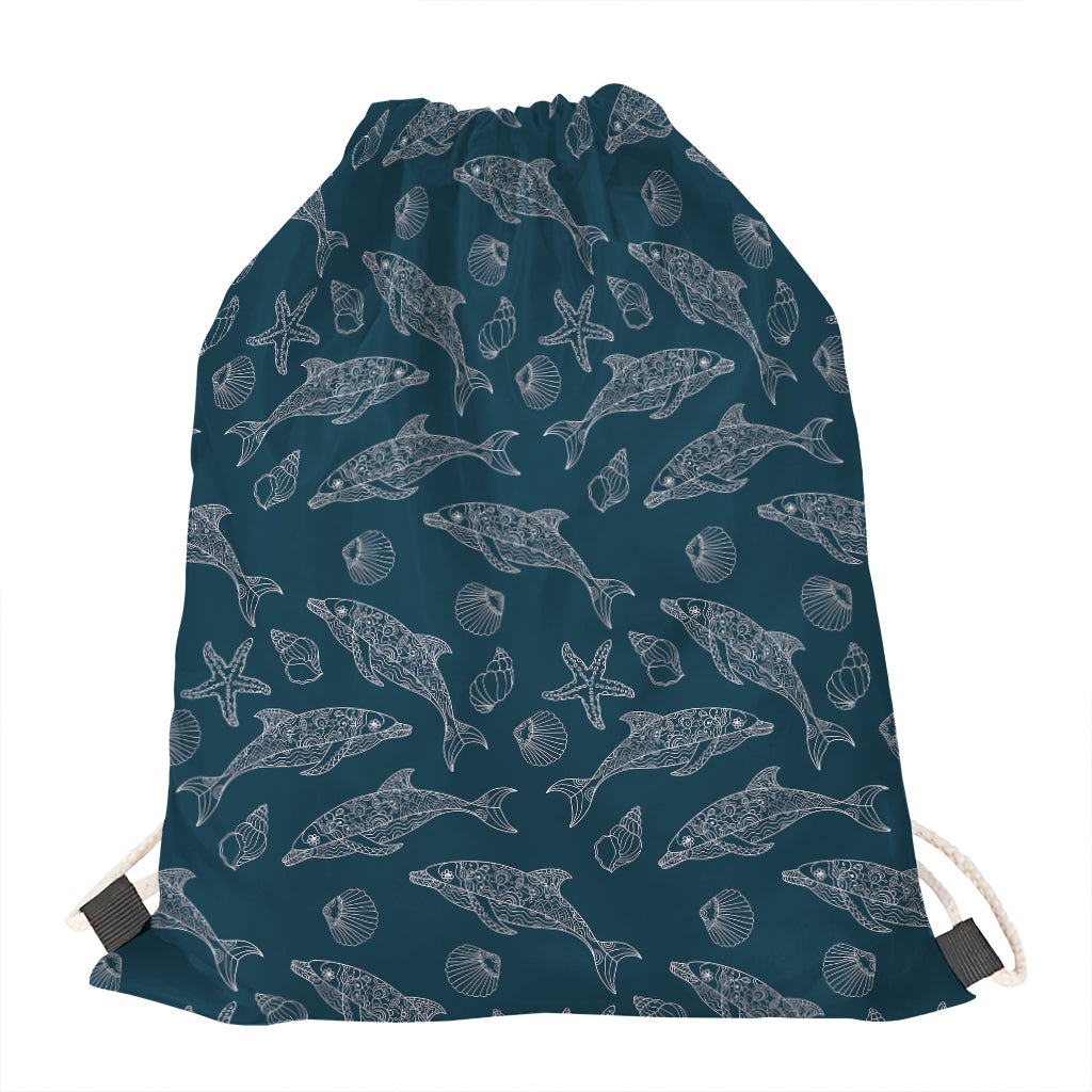Vintage Dolphins Pattern Print Drawstring Bag