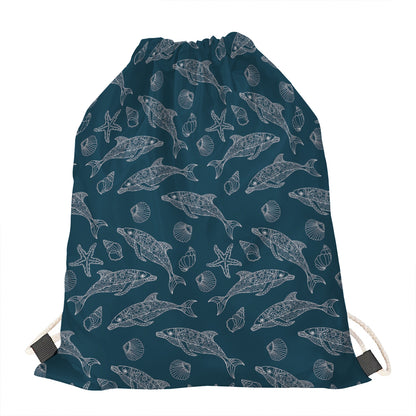 Vintage Dolphins Pattern Print Drawstring Bag