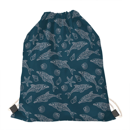 Vintage Dolphins Pattern Print Drawstring Bag