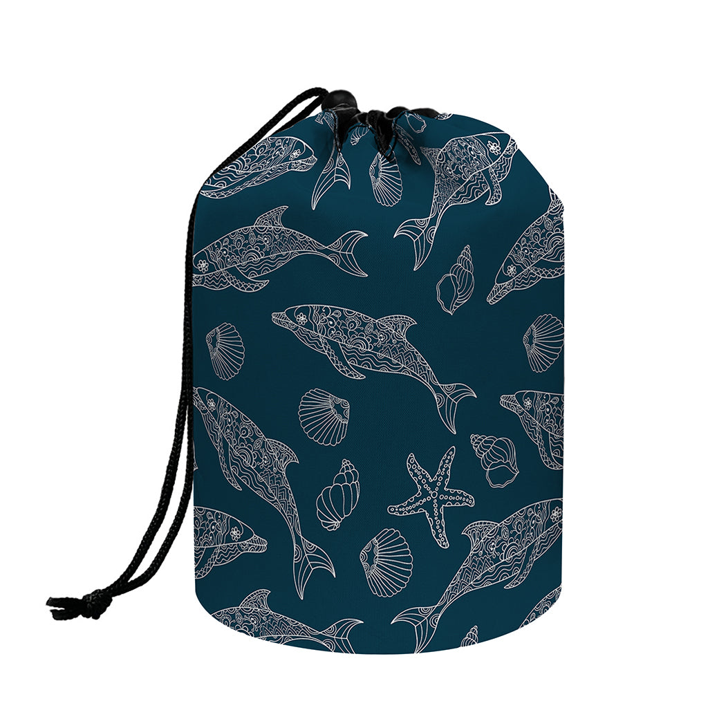Vintage Dolphins Pattern Print Drawstring Makeup Bag