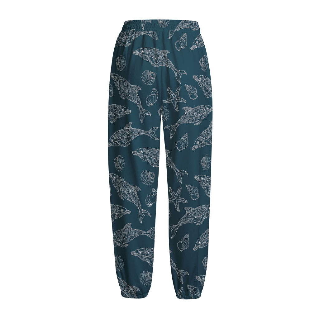 Vintage Dolphins Pattern Print Fleece Lined Knit Pants